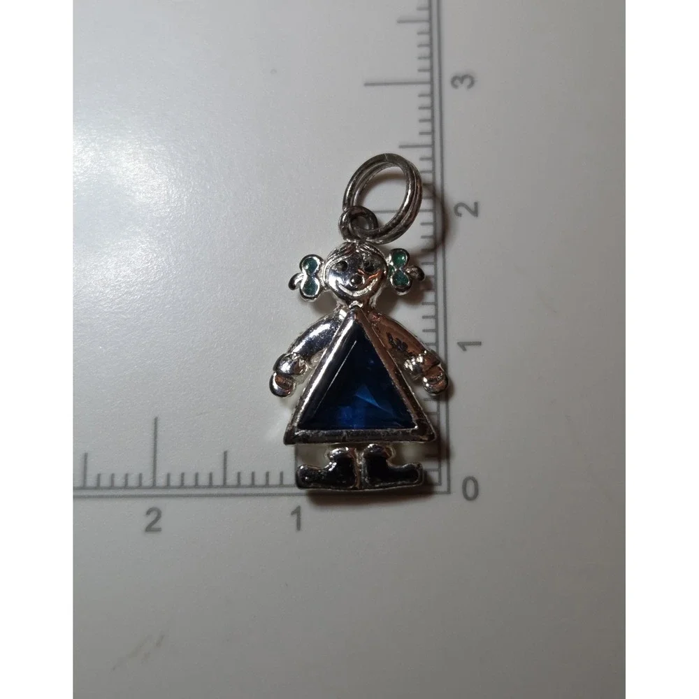 Vintage Jezlaine Sterling Silver Dark Blue CZ Girl Charm Daughter